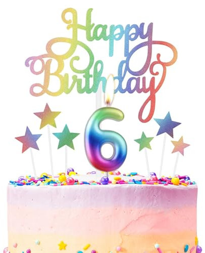 Regenbogen 6th Geburtstag Kerzen, Regenbogen Zahl 6 Kerze für Kuchen, Regenbogen Happy Birthday Kerze Kuchen Toppers, Bunte Kuchen Kerzen Kuchen Toppers für Mädchen Jungen 6th Geburtstag Dekorationen
