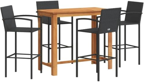 vidaXL 5-TLG. Gartenbar-Set Schwarz Massivholz Akazie und Poly Rattan