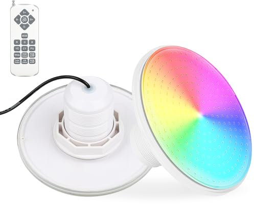 KOLLNIUN 24W Éclairage de piscine LED pour piscine extérieure, 12V RGB pool light avec Télécommande,Eclairage piscine,pour cadre acier & piscine à parois acier,IP68 Etanche Câble 7m, 2 ¼