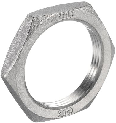 sourcing map Cast Pipe Fitting Hex Locknut, 304 Stainless Steel Hex Lock Nut G 1 1/2 Female Thread (DN40) for Plumbing Fixed, Water Broom and Undercarriage Cleaner