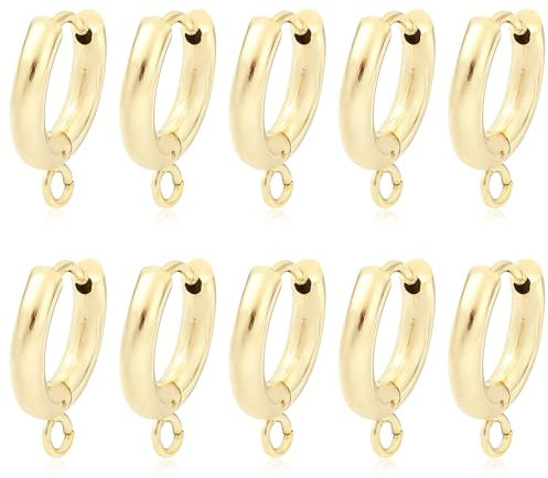 BEEFLYING 10pcs 201 Stainless Steel Gold Plated Huggie Earring Hoops for DIY Earring Jewelry Making