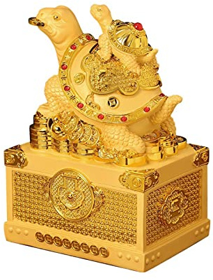 Hhmmei2024-23 Feng Shui Deko Statue Harz-Schildkröten-Ornamente, Glück anziehende Ornamente, Feng-Shui-Skulptur, Geldtopf, Geschenkkollektion Dekorative Ornamente für den Innenbereich