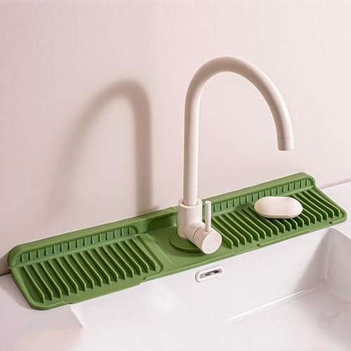 Odot Alfombrilla de Silicona para Grifo, Alfombrilla Fregadero Cocina Recortables Protector contra Salpicaduras para Fregadero, Tapete Fregadero para Encimera de Cocina y Baño (Verde,60x14x2,1 cm)