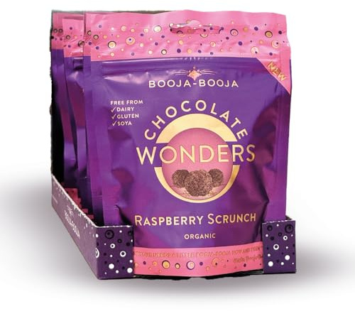 Booja - Booja, Raspberry Scrunch Vegan Chocolate Wonders | Burbujas de chocolate Bliss del tamaño de un bocado, 8 x 65 g