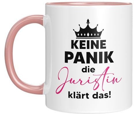 Tasse mit Spruch | Keine Panik, die Juristin klärt das | Geschenkidee für Juristin, Anwaltin | Kaffeebecher 330 ml