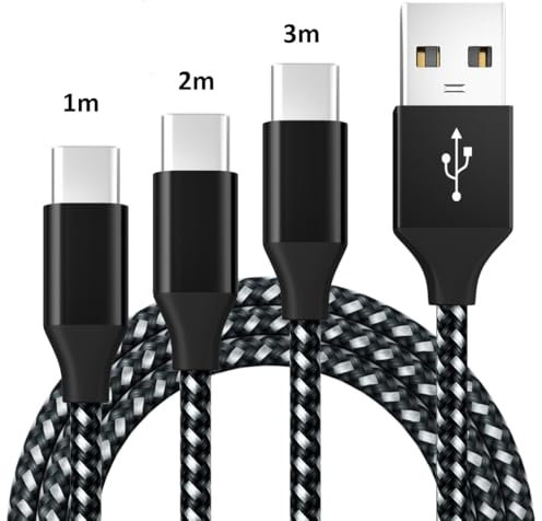 HomeRevel USB C Charger Cable, 3Pack 1M+2M+3M Type C Charger Cable Fast Charging 3A Nylon Braided USB C Cable for Samsung Galaxy S24/S23/S22, iPhone 15 Plus Pro Max, Google Pixel