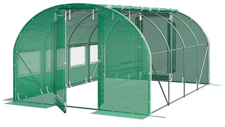 Serra Tunnel TOOLPORT con porta a battente, 3x4m telo in PE 180g/m² verde trasparente