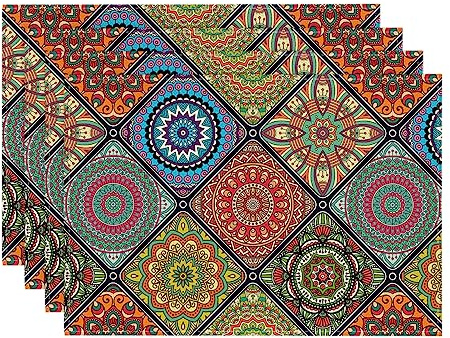 Artoid Mode Boho Geometric Moroccan Vintage Colourful Mandala Placemats Set of 4, 30x45 cm Table Mats for Party Kitchen Dining Decoration