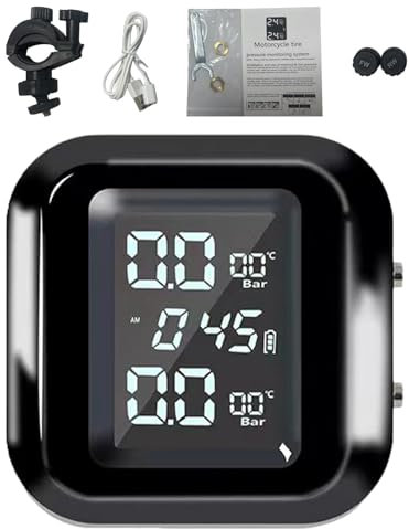 Motorcycle Tire Pressure Monitor - Waterproof Intelligent Tire Pressure Sensor, LCD Display,Real-time Data, Magnetic Charging, Temperature Alarm, Pressure Gauge