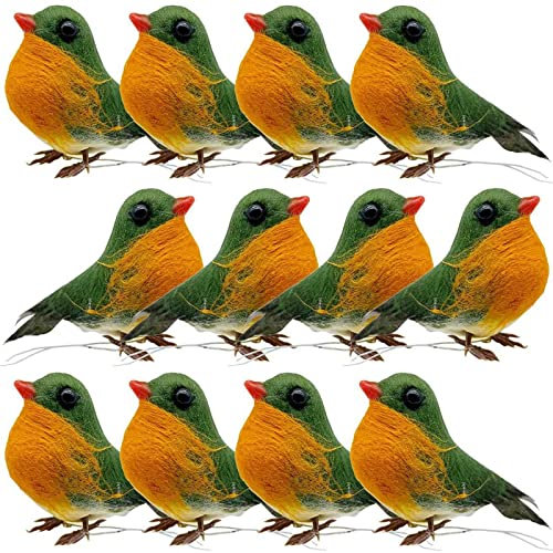 Robin Bird Ornaments 12pcs Artificial Christmas Tree Decoration for Outdoor Garden Plant Decor