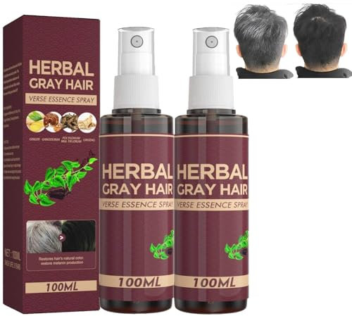 Herbal Gray Hair Spray,Herbal Essence Hair Spray,Gray Hair Reverse Herbal Essence Sprays,Hair Darkening Conditioner,Hairs Coloring Conditioner for 4 Weeks Gradual Results,for Men & Women (2PC, 100ML)
