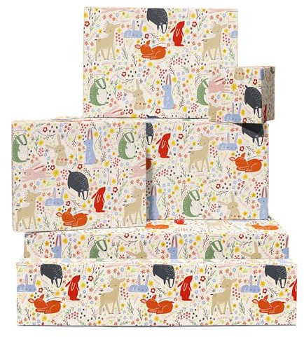 Geschenkpapier für Kinder – 6 Bögen mit Osterhasen, Kaninchen, Waschbär, Wald & Blumen – Niedliche Designs für Jungen und Mädchen – Ideal für Geburtstag, Weihnachten, Babyparty