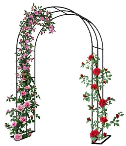 Metall Runde Rosenbogen，Gartenbogen， Verzinktes Stahlrohr, Gitterdesign, Spritzlackierverfahren, hochtemperaturbeständig, langlebig，für Rasen Terrasse Hochzeitszeremonie Party Dekoration(Schwarz,2.0m*