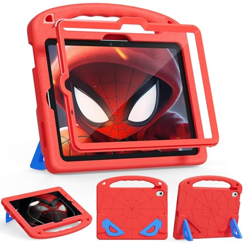 LKOOZO Kids Case for iPad Air 11-Inch (M3/M2, 2025/2024), iPad Air 5th Generation (2022) / 4th Generation (2020) 10.9 Inch - Shockproof Cover with Built-in Screen Protector and Stand (Red)