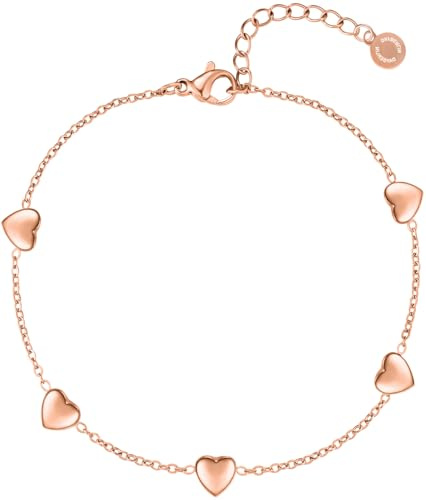 day.berlin Damen Herz Armband Livi in Rosegold 18k vergoldet, Armkette mit kleinen Herzen 15,5 cm + 4 cm Verlängerung, 316L Edelstahl, nickelfrei und wasserfest
