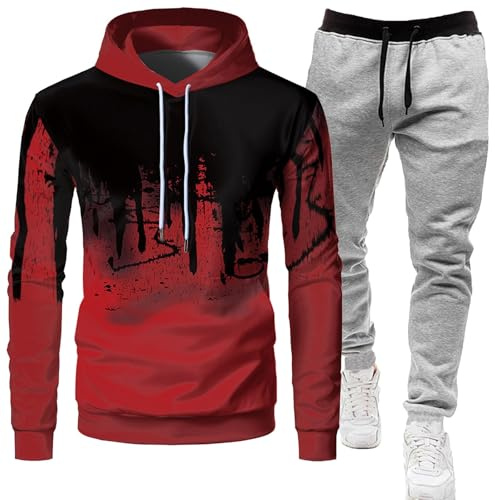 RUMAOZIA Tracksuit Set Men Regular Fit Sports Suit 2-Piece Jogging Suit Hip Hop Streetwear Teenager Sportswear Winter Padded Tracksuit with Hoodie and Jogging Pants Sports Suit, Z07 Red, 3XL