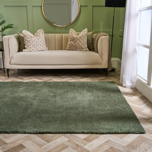 OHS Rugs Living Room Large 160 x 230, Green Area Rugs for Bedroom Home Decorative Non Slip Modern Super Soft Cosy Teddy Thick Pile Floor Carpet Non Shedding Shaggy Rug