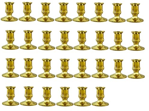 NONDK 30PCS Gold Pillar Candle Base Taper Candle Holder Candlestick Christmas Decor