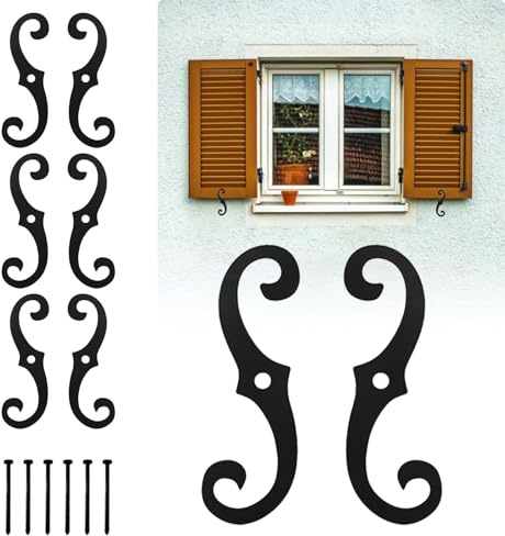 BTAMUD 6 Pcs Shutter Dog Fasteners Hardware, 6.5 Black S Style Shutter Tieback Hardware for Windows Outside External Shutters Tieback for Exterior Decorative Shutters