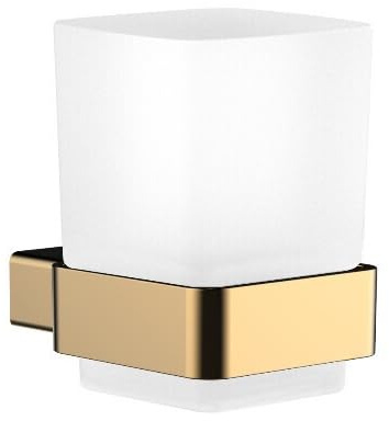 EMCO LOFT Glashalter mit Glas zur Wandmontage, eleganter und kompakter Zahnbürstenhalter aus Aluminium und Kristallglas, hochwertiger Zahnputzbecher Gold poliert