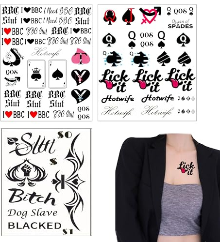Queen of Spades Logo Tattoo in Black - Temporary Hotwife Fetish Tattoo Love Haiti Heart Slogan Car Auto Sticker Decal