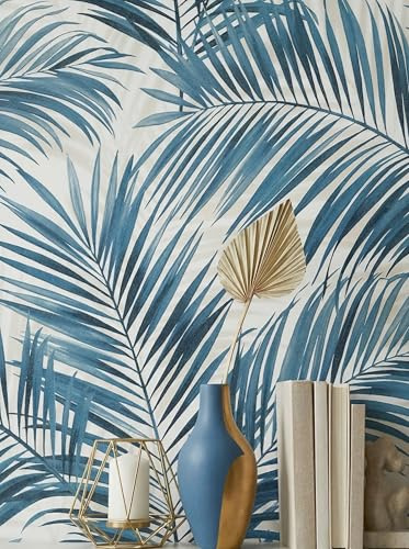 Newroom Vliestapete Petrol Blumentapete Palmenblätter Boho Wohnzimmer