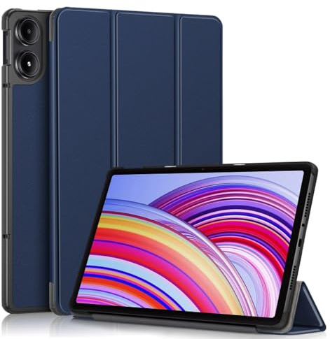 Techsuit für Xiaomi Redmi Pad Pro und Poco Pad Hülle mit 360 Schutz, Mikrofaser Innenfutter, Verstellbare Betrachtungswinkel, Schlankes Design, Anti Fingerabdruck, FoldPro Series, PU Leder, Blau