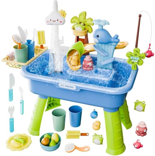 Sempidka Wasserspieltisch Für Kinder, Wasserbahn Kinder Draußen Sensorischer Tisch Gartenspielzeug Outdoor Strandspielzeug