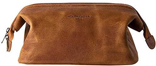 HOLZRICHTER Berlin Kulturbeutel No 5-1 (M) Camel-braun - Große, hochwertige Kulturtasche handgefertigt aus Premium-Leder…