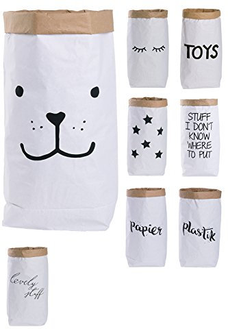 Papiersack Paper Bag rund Kraftpapier Beutel Braun Weiß 'Bär'