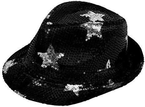Alsino Pailletten Trilby Hut mit Sternen Partyhut Trilby Hut Blink Fedora Bogart Glitzerhut Glitter, Variante wählen:TH-80 schwarz