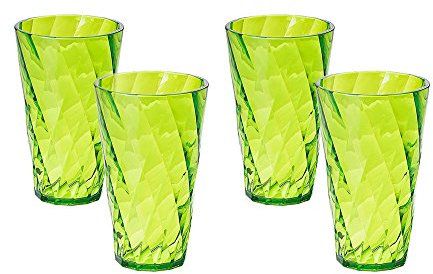 Omada Design 4 Verres de 40 cl, mesures 9X15cm, incassables, en plastique de qualité optique, lavables au lave-vaisselle,Ligne Diamond, Vert