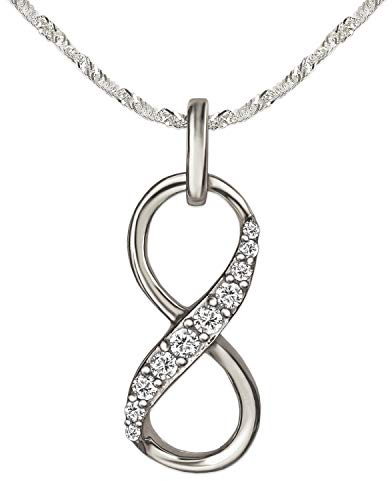 CLEVER SCHMUCK Damen Infinity Halskette Unendlichkeitszeichen 16x7x4 mm viele Zirkonias Kette Singapur Sterling Silber 925 im Schmucketui