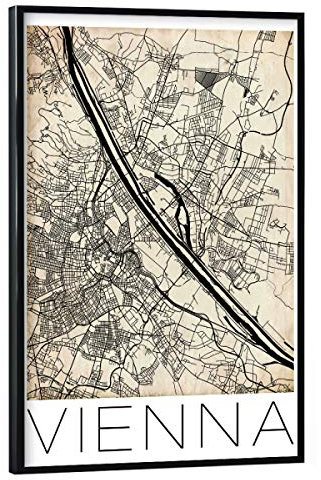 artboxONE Poster mit schwarzem Rahmen 45x30 cm Städte Retro Vienna City Map - Bild City map stadtkarte
