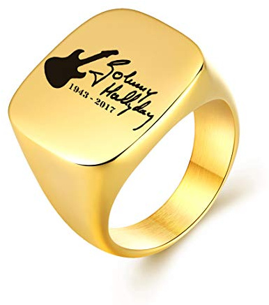 AFSTALR Cross Johnny Hallyday Herrenring Edelstahlring Siegelring mit Johnny Signatur, Gold 8