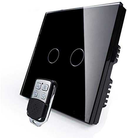KONOQ Luxury Glass Panel Smart Touch Light Switch - Remote DIMMER (2 Gang / 1 Way, Black)