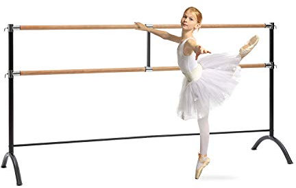 Klarfit Barra Ballet para Pared, Adultos y Niños l Barra de Ballet para Casa, Anchura 220 cm, Antideslizante, Ajustable, Material Acero con Aspecto Madera l Barras Gimnasia Artística en Casa, Negro