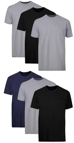 Hanes Mens Cotton, Moisture-wicking Crew Tee Undershirts, Multi-packs, Black/Grey/Blue Assorted - 6 Pack, X-Large US