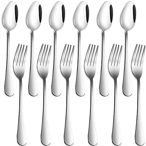 Juego de 12, Tenedores y Cucharas de Acero Inoxidable, findTop Juego de Cubiertos (8 pulgadas) y Cucharas (7 pulgadas) de alta resistencia