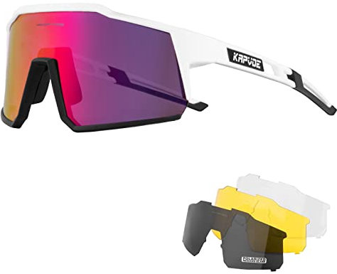 KAPVOE Polarisiert Fahrradbrille mit 4 wechselgläser TR90 Rahmen für Herren Damen Sport Radfahren MTB Sportsonnenbrille Radbrille Sportbrille Fahren Angeln Baseball Laufen Grün Schwarz 10