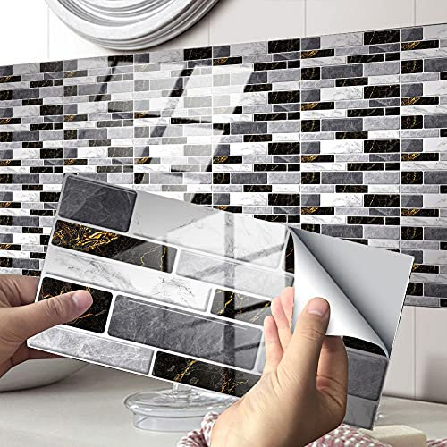 Exnemel 48PCS Adesivi per piastrelle per la cucina del bagno, adesivi per piastrelle per pareti della metropolitana autoadesivi impermeabili Carta da parati in vinile effetto piastrelle fai da te