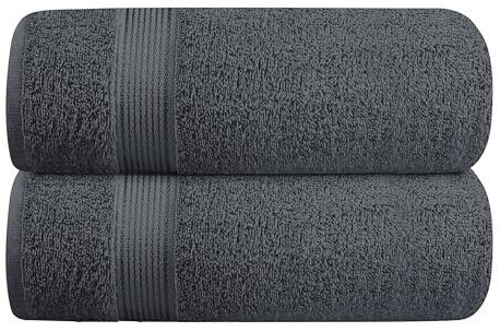GLAMBURG Baumwolle 2er-Pack Oversized Badetuch-Set 70 x 140 cm, große Badetücher, Ultra saugfähig, kompakt, schnell trocknend und leicht, Holzkohle Grau