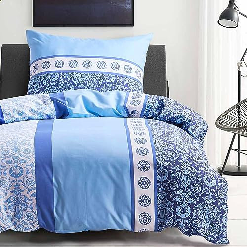 HENGWEI Bettwäsche 135x200 2teilig Oeko-TEX Zertifiziert, Extraweiches Blau Bettwäsche-Sets für Microfaser Elegant Blumen Bettbezug mit Kissenbezug 80x80cm, Blau Blumen Muster
