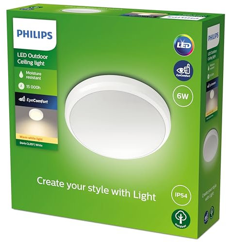 Philips my Garden LED Doris Deckenleuchte Doris, 6W, warmweißes Licht 2700K, IP54 Schutzklasse, Weiß