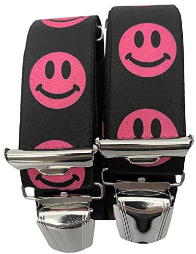 Generisch SMILEY Hosenträger PINK lustig farbenfroh - AUSTRIA - ÖSTERREICH 35mm Breit in H-Form mit 4 extra starken Clips/Smiley pink ST-019
