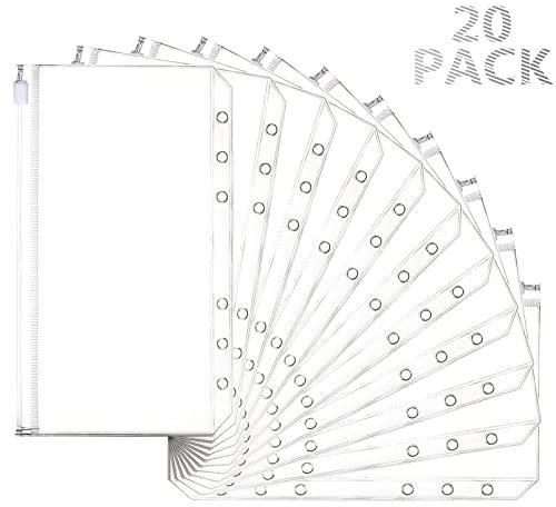 Mlife 20 Stück A6 Binder Taschen,PVC 6 Löcher Binder Reißverschluss Ordner für Sparchallenge Budgetplaner,Budget Planner Deutsch,Notebook-Planer Einlegeseiten Loseblattbeutel, Geldumschläge