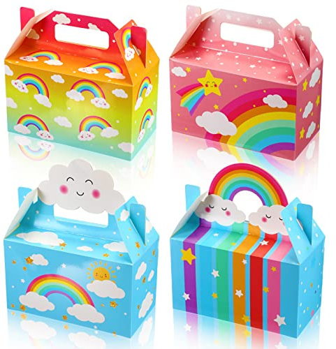 Nezyo 24er Pack Regenbogen Party Box Wolke Treat Box Rainbow Party Deko Regenbogen Kraftpapier Goodiebox Geschenkkarton mit Griffen Geschenkboxen für Kinder Geburtstag Mitbringsel