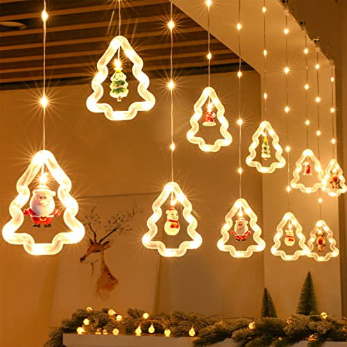 3M Weihnachtsdeko Fenster Beleuchtet Led Mit Timer, 8 Modi Fensterbeleuchtung Weihnachten Batterie, Weihnachtsbeleuchtung Innen Fensterbank, Fensterdeko Hängend Leuchtend Sterne Rentier Kinder (Baum)