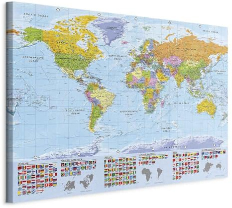 B&D XXL - Leinwandbild Lernkarte Landkarte, 120x80 cm, 1-teilig, Wohnzimmer | Hochwertige Leinwand, sofort aufhängbar, ideal fürs Wohn- oder Schlafzimmer, wasserfest und lichtecht, langlebig, stilvoll