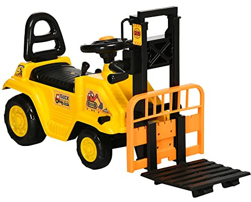 HOMCOM Kids Ride on Forklift Truck w/Fork and Tray, Ride On Tractor w/Under Seat Storage, Treaded Wheels, No Power Design, for 3-4 Years Old